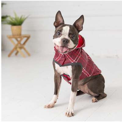 Capa de Chuva GF Pet Dupla Face Vermelho e Xadrez para Cães