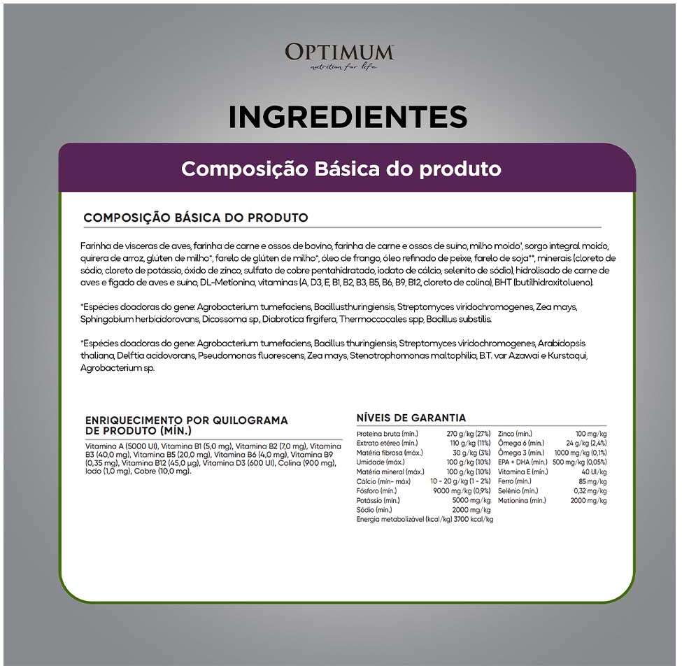 Ração Optimum Frango e Arroz para Cães Filhotes até 18 meses Raças Pequenas e Minis - 3Kg