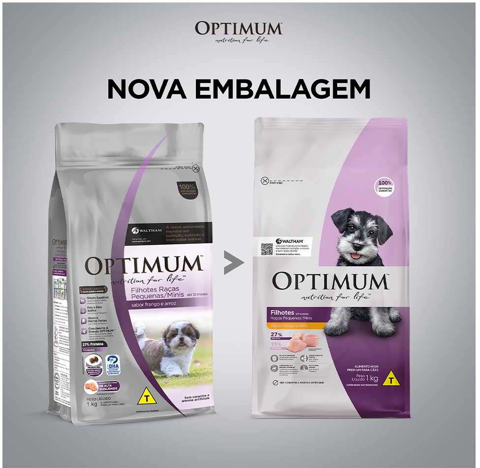 Ração Optimum Frango e Arroz para Cães Filhotes até 18 meses Raças Pequenas e Minis - 3Kg