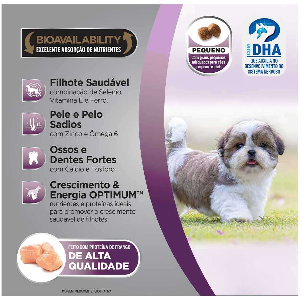 Ração Optimum Frango e Arroz para Cães Filhotes até 18 meses Raças Pequenas e Minis - 3Kg
