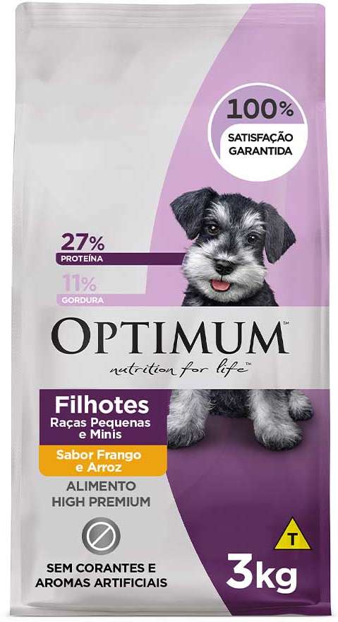 Ração Optimum Frango e Arroz para Cães Filhotes até 18 meses Raças Pequenas e Minis - 3Kg