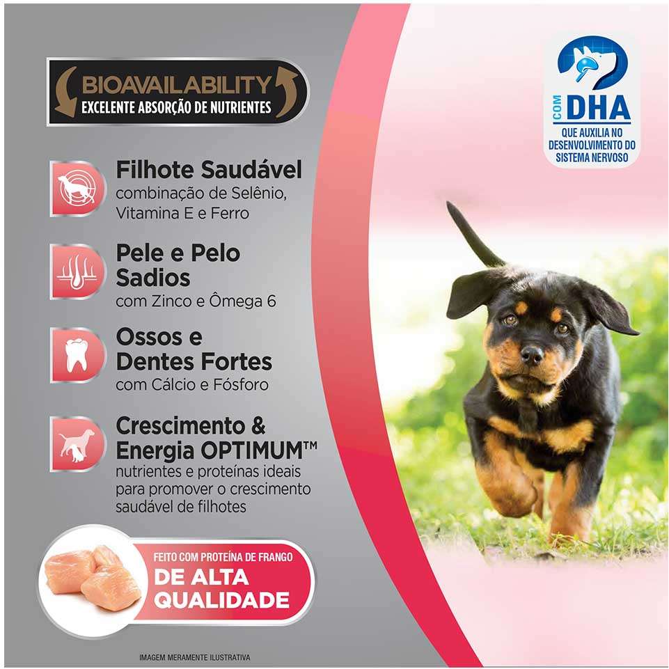 Ração Optimum Frango e Arroz para Cães Filhotes Raças Médias e Grandes até 18 meses - 3Kg