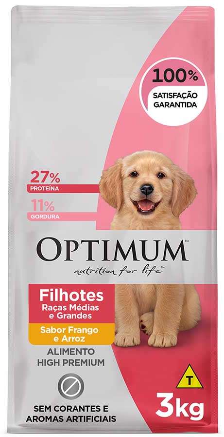 Ração Optimum Frango e Arroz para Cães Filhotes Raças Médias e Grandes até 18 meses - 3Kg