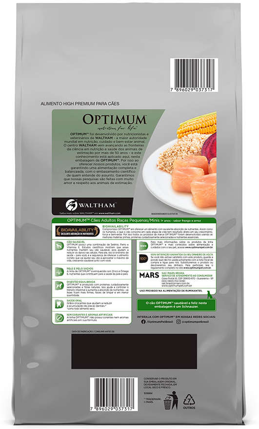 Ração Seca Optimum Frango e Arroz para Cães Adultos Raças Pequenas e Minis - 3Kg