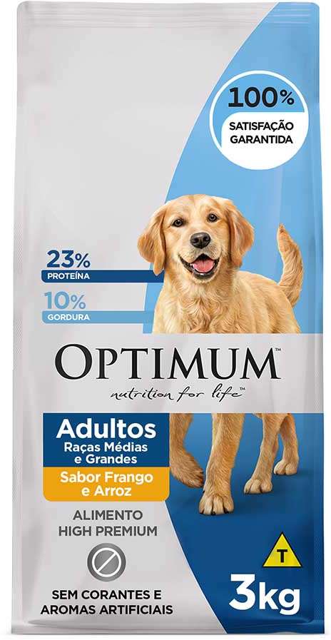 Ração Seca Optimum Frango e Arroz para Cães Adultos Raças Médias e Grandes - 3Kg