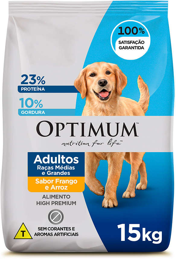 Ração Seca Optimum Frango e Arroz para Cães Adultos Raças Médias e Grandes - 15Kg
