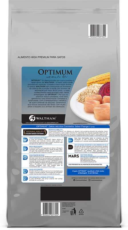 Ração Seca Optimum Frango para Gatos Adultos Castrados - 10,1Kg