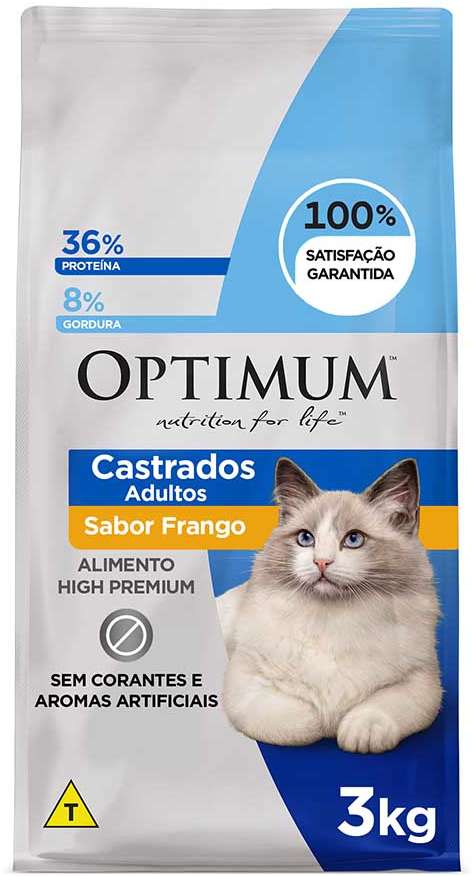 Ração Seca Optimum Frango para Gatos Adultos Castrados - 3Kg