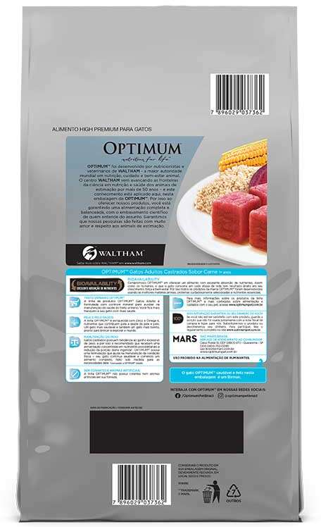 Ração Seca Optimum Carne para Gatos Adultos Castrados - 10,1Kg