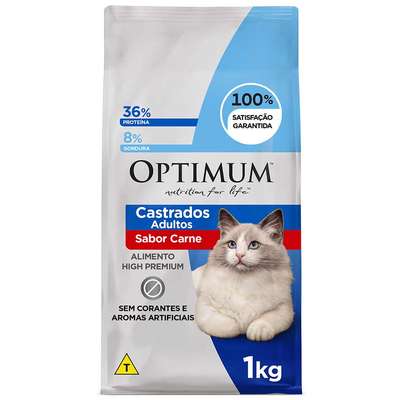 Ração Seca Optimum Carne para Gatos Adultos Castrados