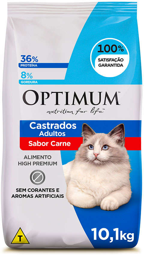 Ração Seca Optimum Carne para Gatos Adultos Castrados - 10,1Kg