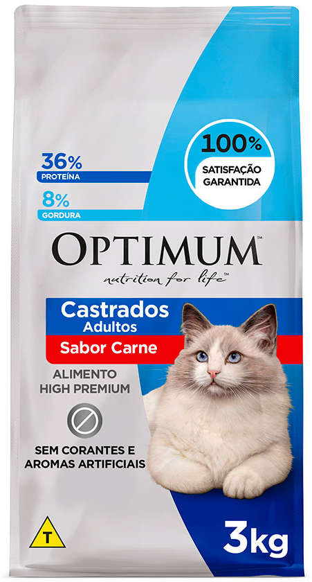 Ração Seca Optimum Carne para Gatos Adultos Castrados - 3Kg