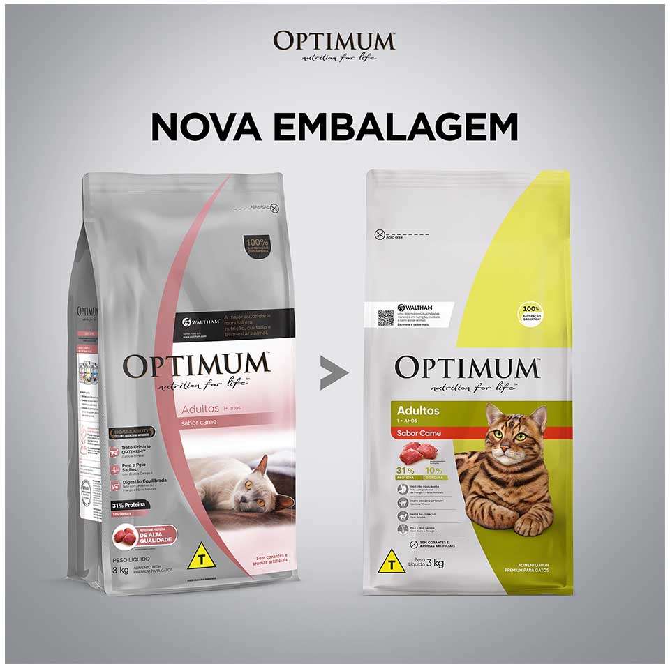 Ração Seca Optimum Carne para Gatos Adultos - 3Kg