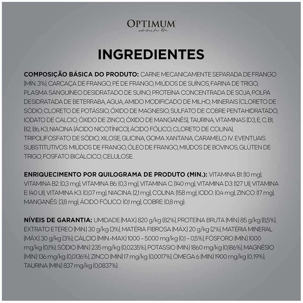 Ração Úmida Optimum Sachê para Gatos Adultos Castrados Frango - 85 g - 60 Unidades