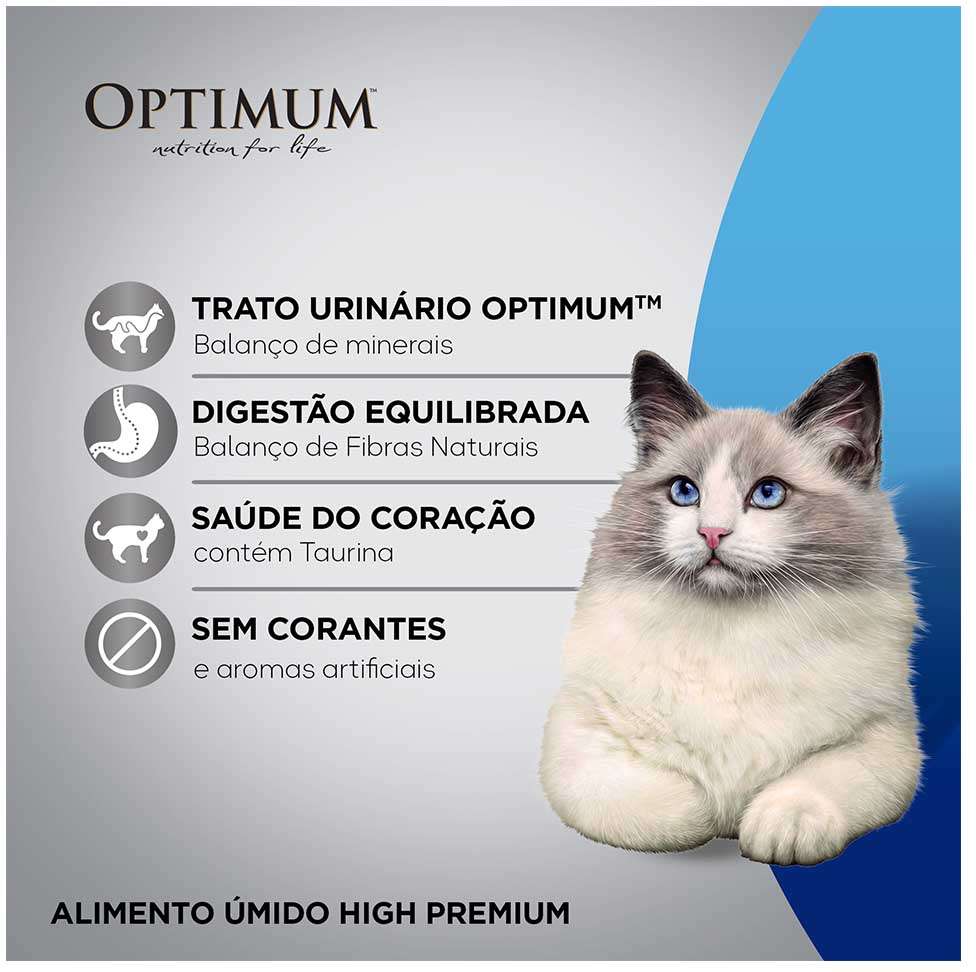 Ração Úmida Optimum Sachê para Gatos Adultos Castrados Frango - 85 g - 60 Unidades