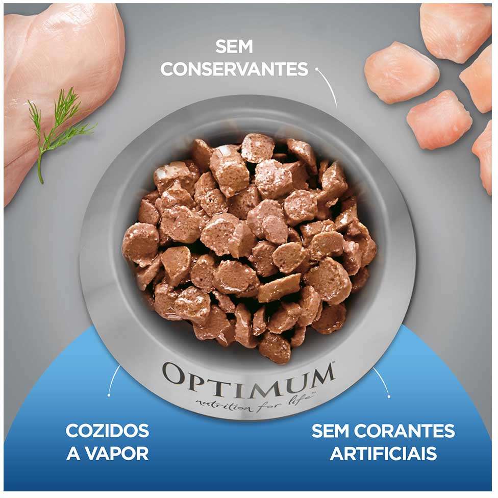 Ração Úmida Optimum Sachê para Gatos Adultos Castrados Frango - 85 g - 60 Unidades