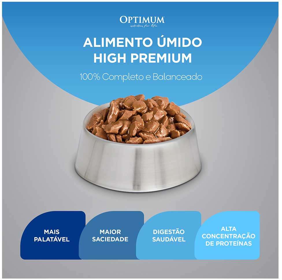 Ração Úmida Optimum Sachê para Gatos Adultos Castrados Frango - 85 g - 60 Unidades