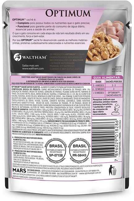 Ração Úmida Optimum Sachê para Gatos Filhotes Frango - 85 g - 60 Unidades