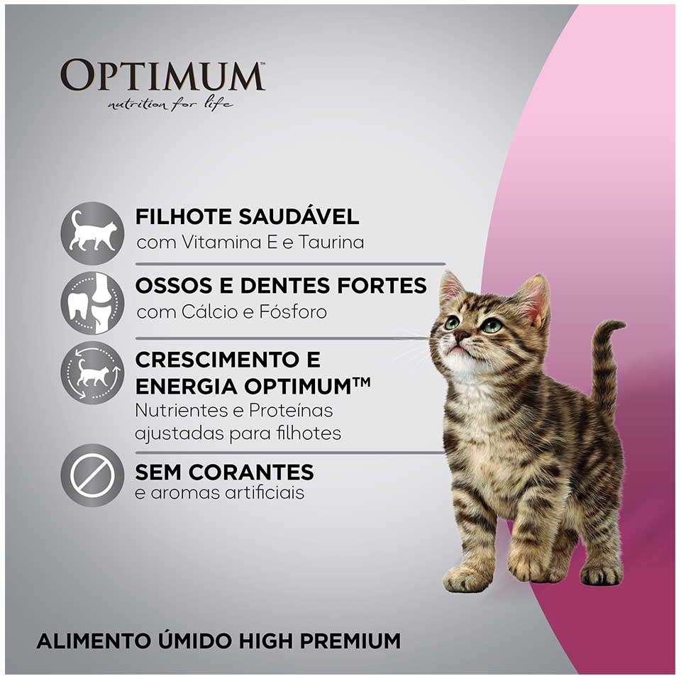 Ração Úmida Optimum Sachê para Gatos Filhotes Frango - 85 g - 60 Unidades