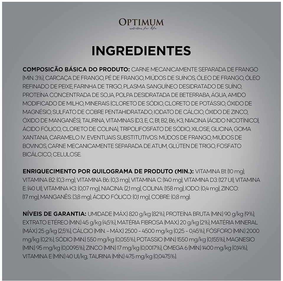 Ração Úmida Optimum Sachê para Gatos Filhotes Frango - 85 g - 60 Unidades