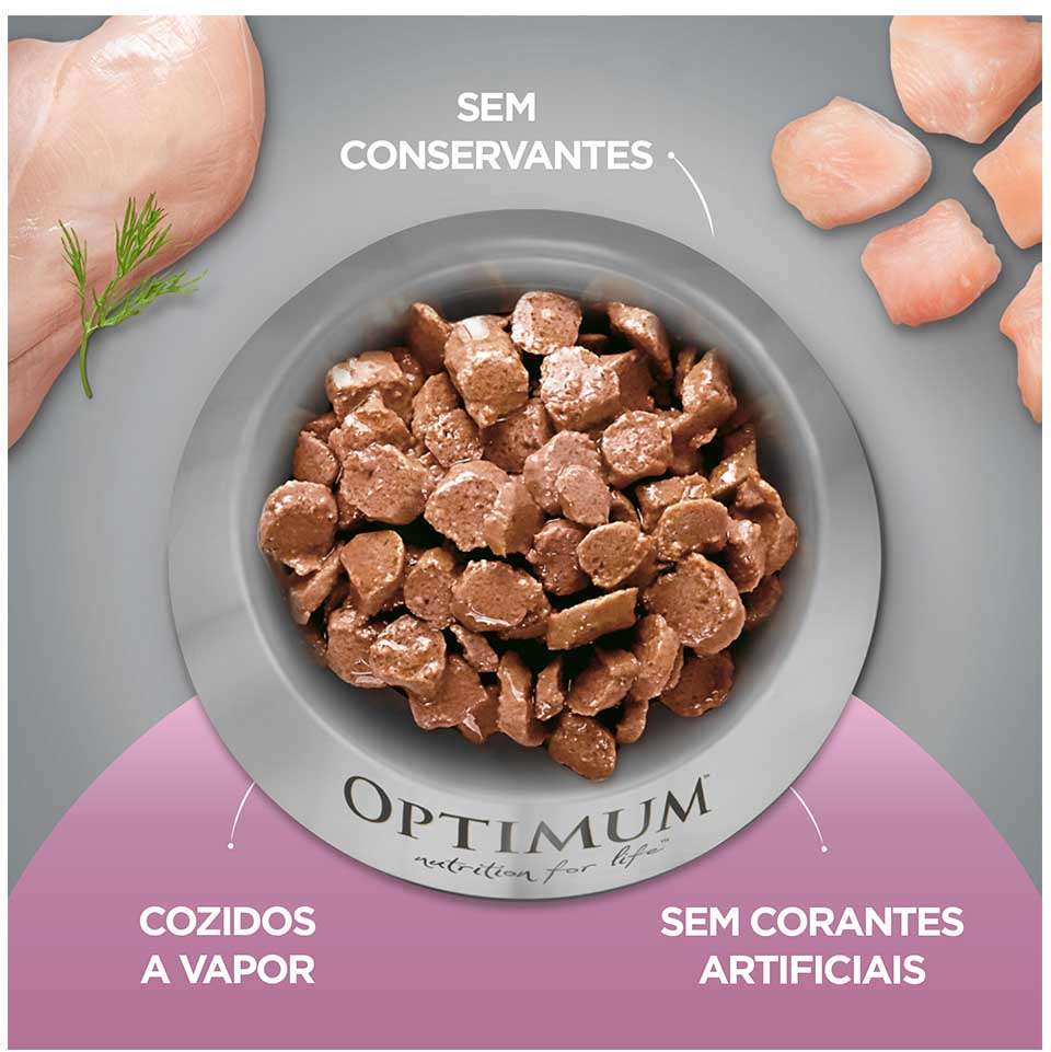 Ração Úmida Optimum Sachê para Gatos Filhotes Frango - 85 g - 60 Unidades