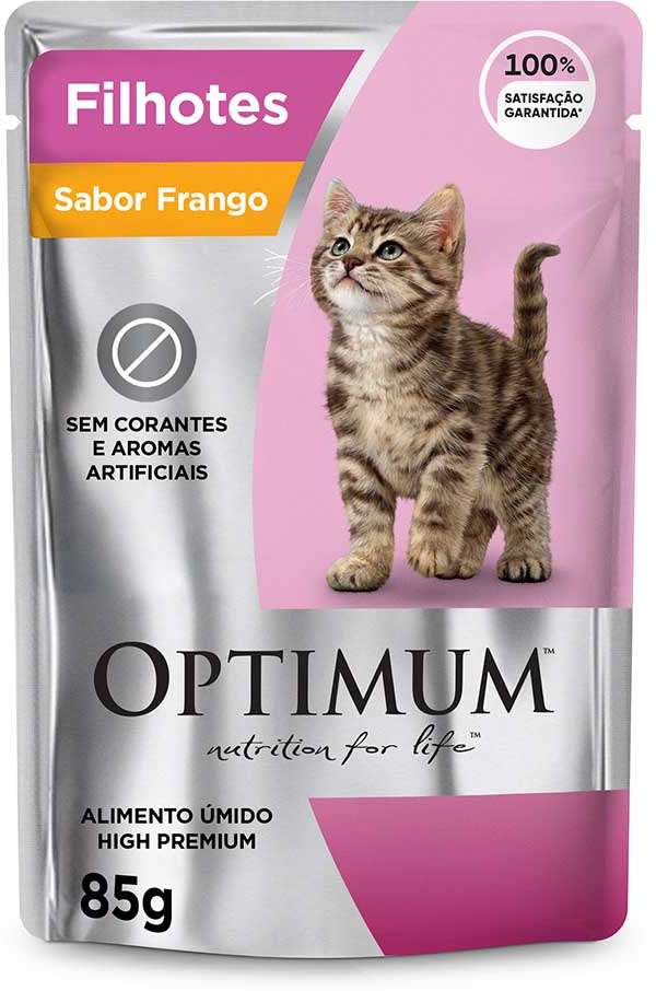 Ração Úmida Optimum Sachê para Gatos Filhotes Frango - 85 g - 60 Unidades