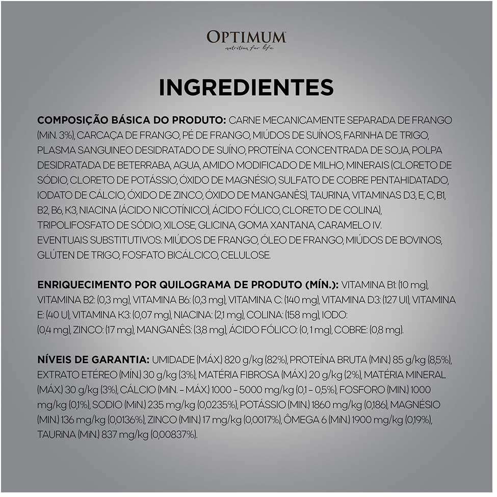 Ração Úmida Optimum Sachê para Gatos Adultos Manutenção de Peso Frango - 85 g - 60 Unidades