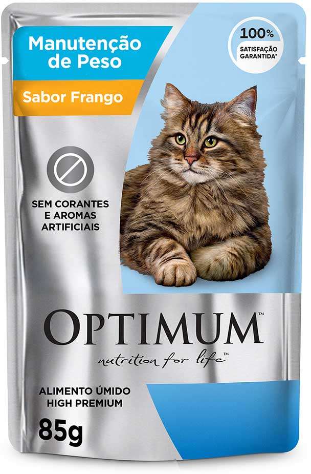 Ração Úmida Optimum Sachê para Gatos Adultos Manutenção de Peso Frango - 85 g - 60 Unidades