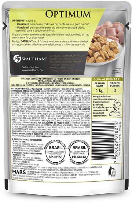Ração Úmida Optimum Sachê para Gatos Adultos Frango - 85 g - 60 Unidades