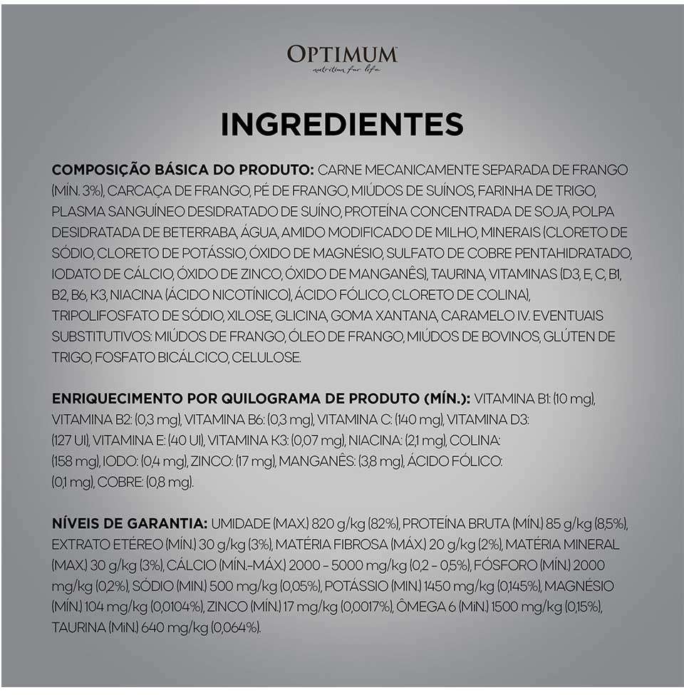 Ração Úmida Optimum Sachê para Gatos Adultos Frango - 85 g - 60 Unidades