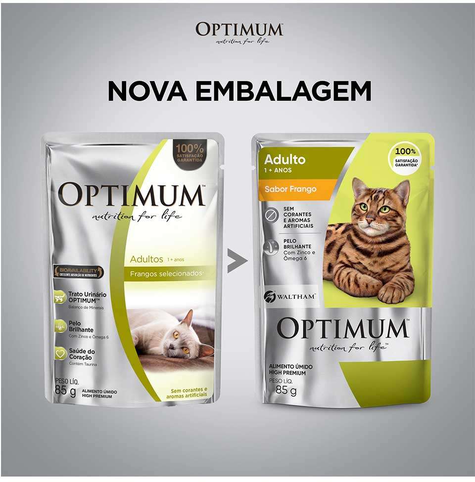 Ração Úmida Optimum Sachê para Gatos Adultos Frango - 85 g - 60 Unidades