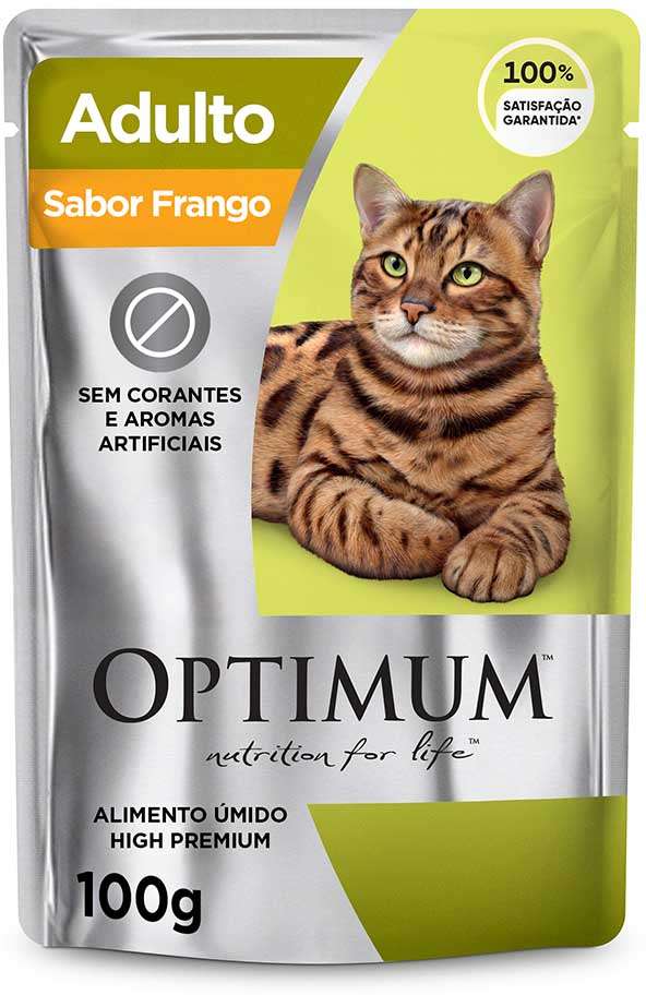 Ração Úmida Optimum Sachê para Gatos Adultos Frango - 85 g - 60 Unidades