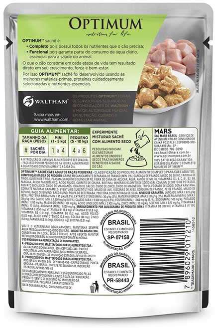 Ração Úmida Optimum Sachê para Cães Adultos Raças Pequenas e Minis Frango - 100 g