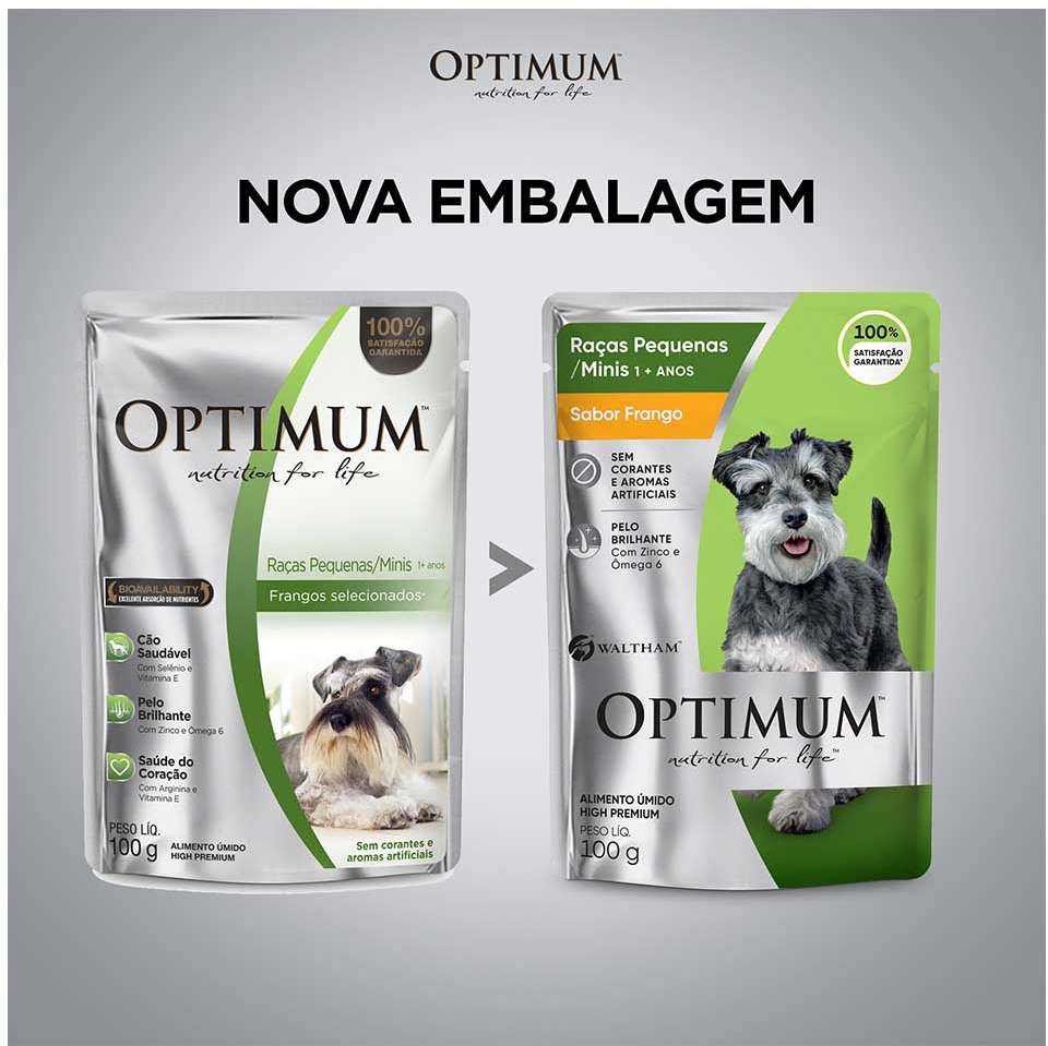 Ração Úmida Optimum Sachê para Cães Adultos Raças Pequenas e Minis Frango - 100 g