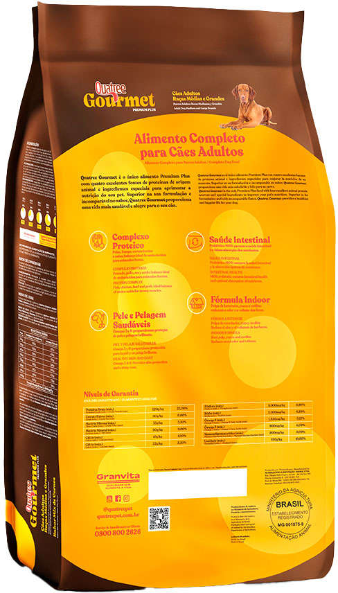 Ração Seca Quatree Gourmet Sem Corantes Cães Adultos Raças Médias e Grandes - 15Kg