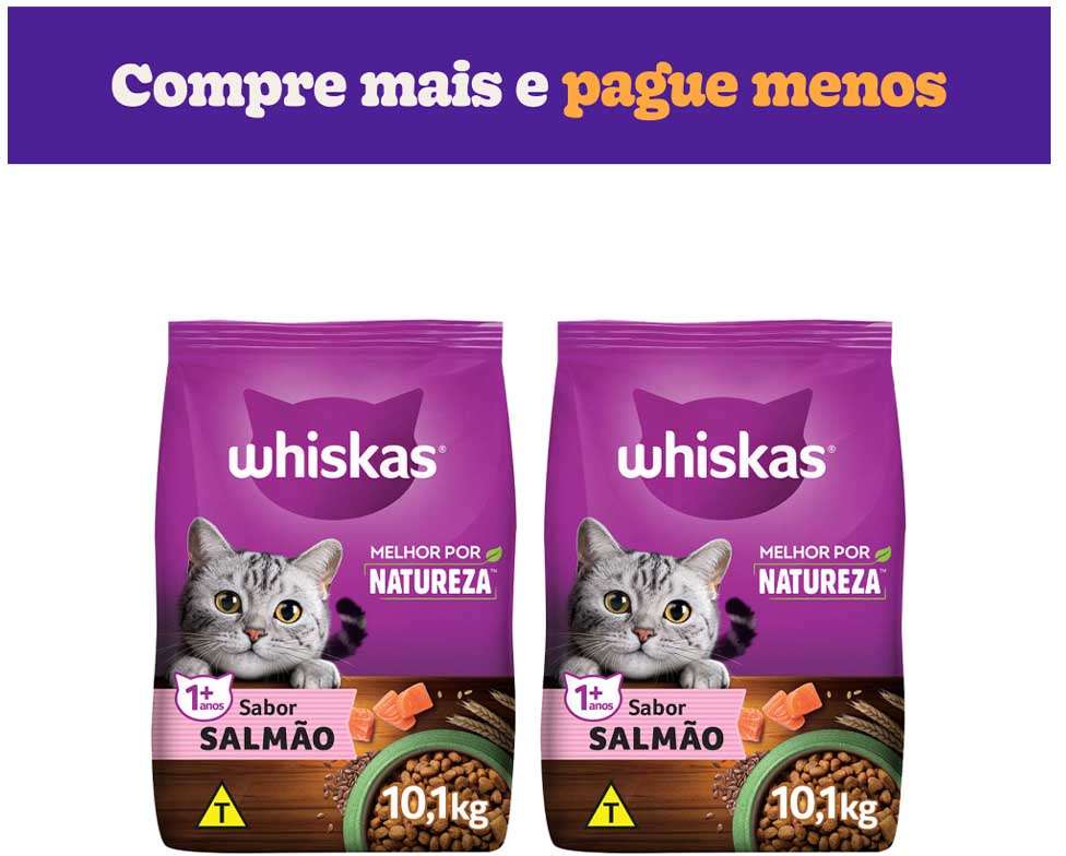 Ração Whiskas Melhor Por Natureza Salmão Gatos Adultos - 20,2Kg