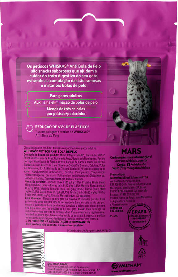 Petisco Whiskas Temptations Anti Bola de Pelo Para Gatos Adultos - 40 g