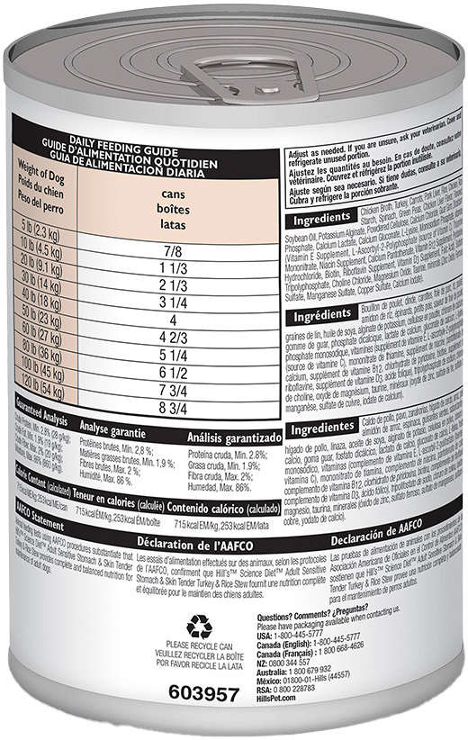 Ração Úmida Hill's Science Diet Pele Sensível Peru e Arroz para Cães Adultos - 354 g