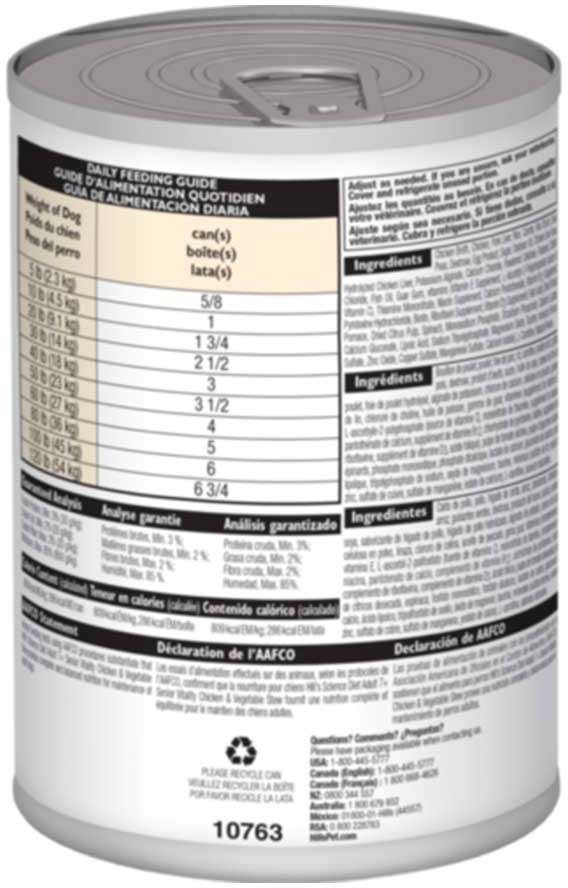 Ração Úmida Hill's Science Diet Vitalidade Sênior Frango e Vegetais para Cães Idosos - 354 g