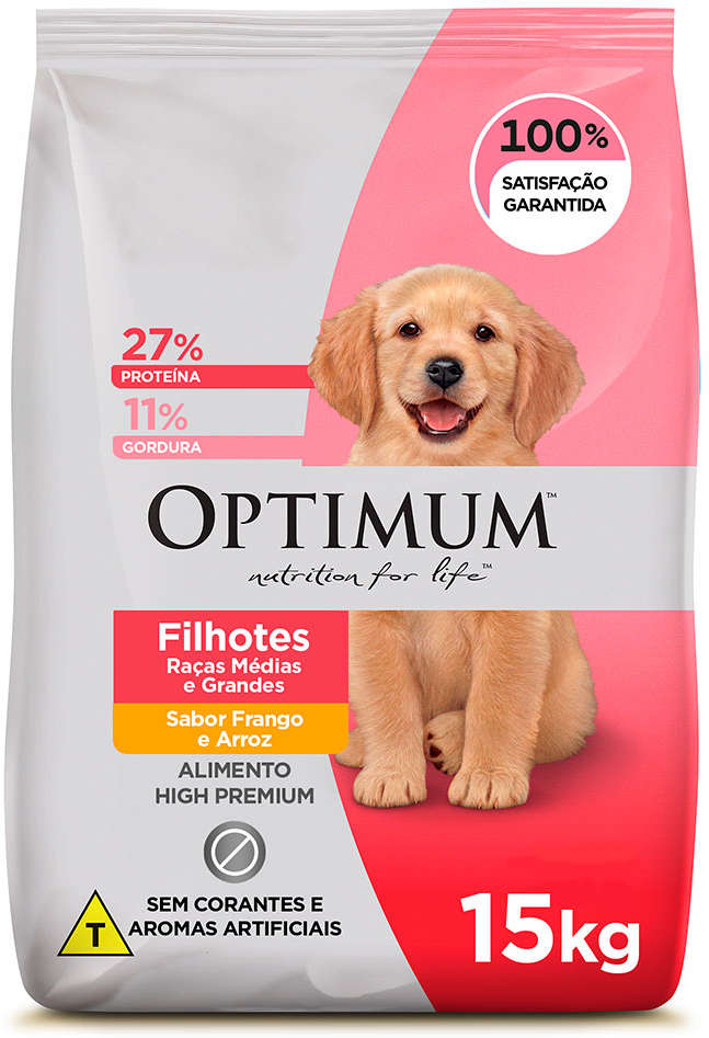 Ração Optimum Frango e Arroz para Cães Filhotes Raças Médias e Grandes até 18 meses - 15Kg