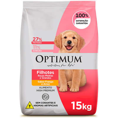 Ração Optimum Frango e Arroz para Cães Filhotes Raças Médias e Grandes até 18 meses
