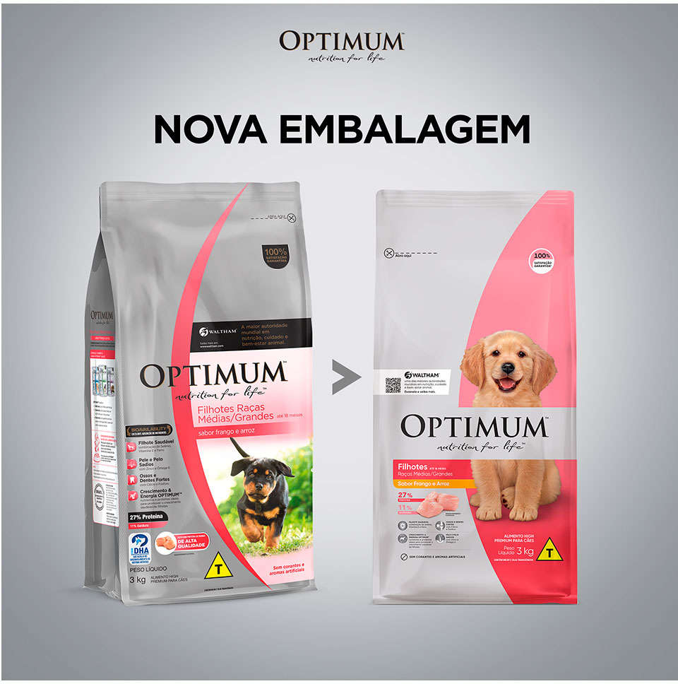 Ração Optimum Frango e Arroz para Cães Filhotes Raças Médias e Grandes até 18 meses - 15Kg