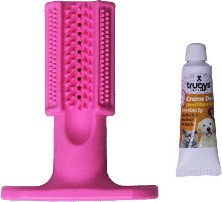 Escova Dental Truqys Pets Rosa para Cães - Tam. G