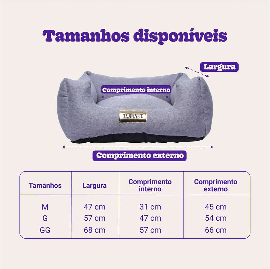 Cama Luppet Quadrada Trancoso Cinza - Tam. GG