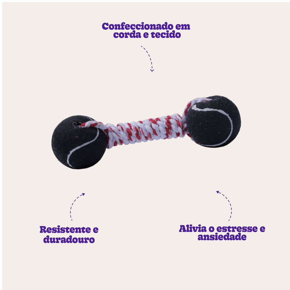 Brinquedo Halteres com Bola de Tênis Extraforte para Cães - Tam. Único