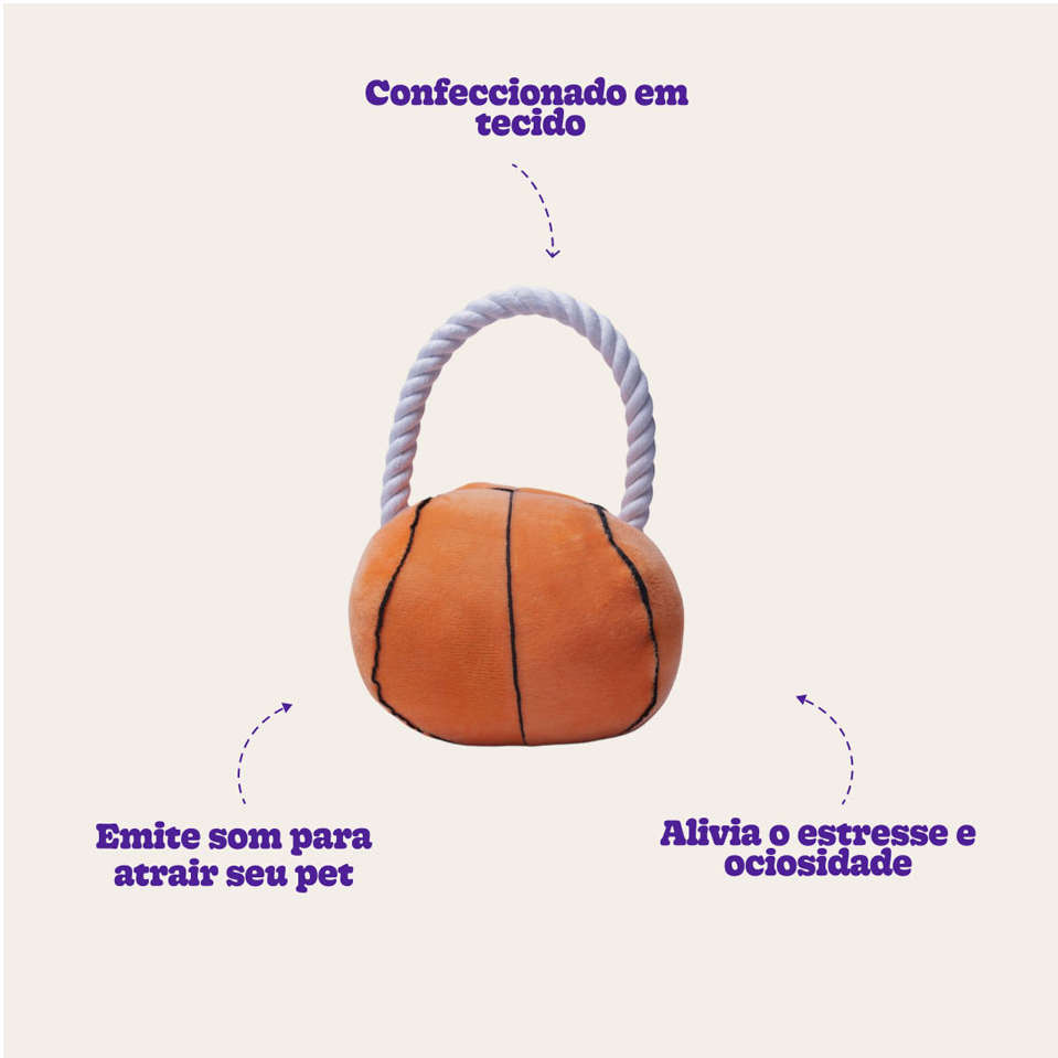 Brinquedo Pelúcia Bola Basquete com Puxador para Cães - Tam. Único