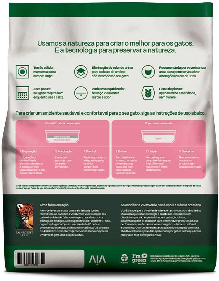 Areia Higiênica Viva Verde Grãos Mistos para Gatos - 10Kg