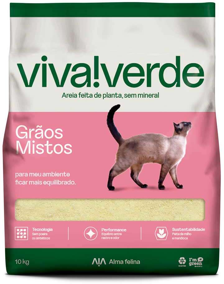 Areia Higiênica Viva Verde Grãos Mistos para Gatos - 10Kg