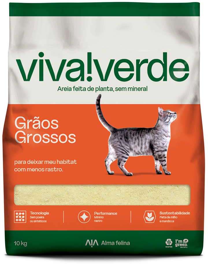 Areia Higiênica Viva Verde Grãos Grossos para Gatos - 10Kg
