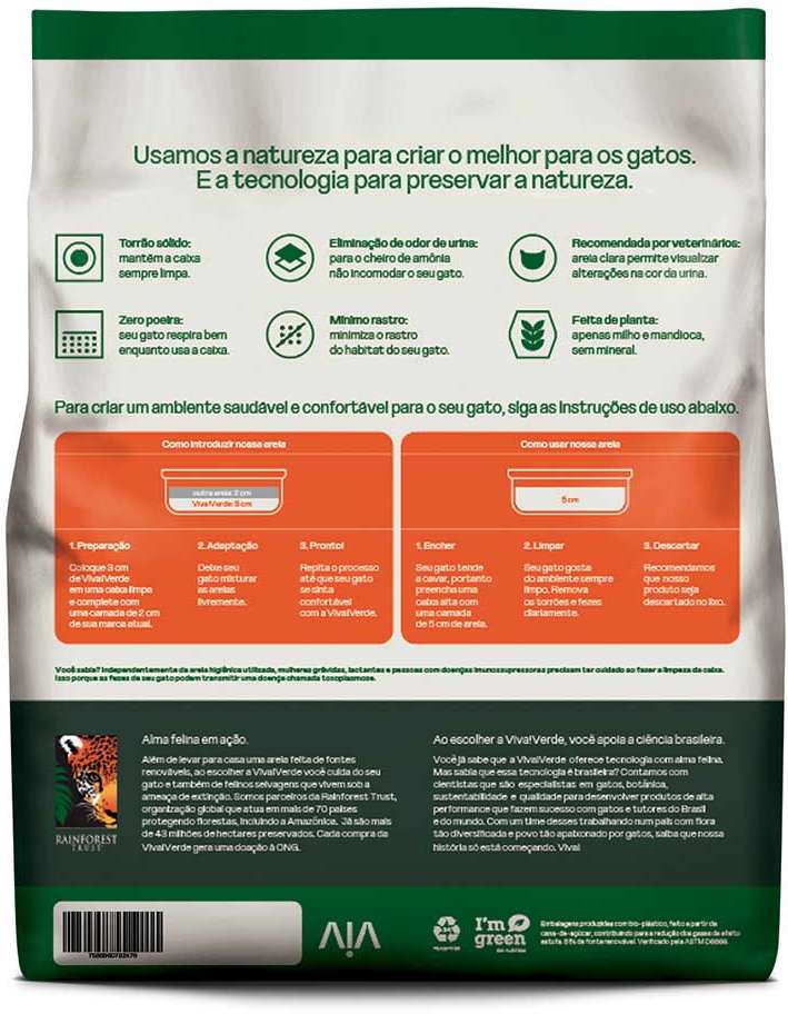 Areia Higiênica Viva Verde Grãos Grossos para Gatos - 10Kg
